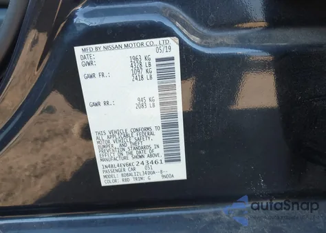 2019 Nissan Altima 2.5 Sl из США, поврежденный, VIN 1N4BL4EV6KC243461